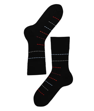 Lenz Longlife Socks Men 2er Pack, schwarz/blau-grau-rot gestreift, 45-47